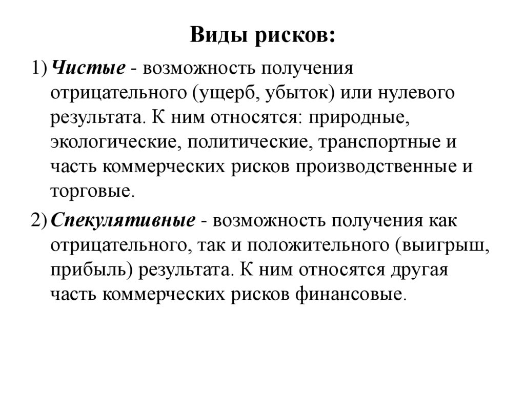 Виды рисков: