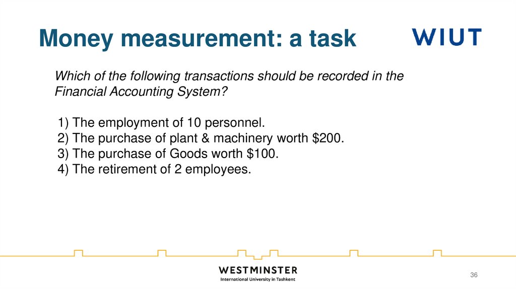 Money measurement: a task