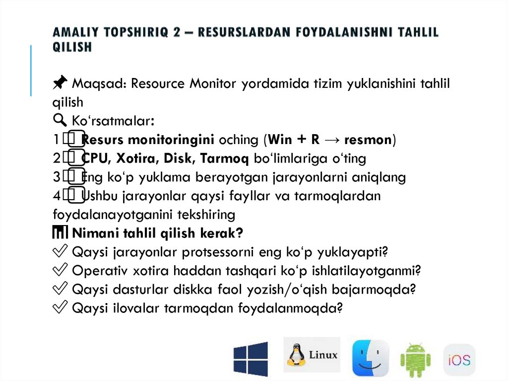 Amaliy topshiriq 2 – Resurslardan foydalanishni tahlil qilish