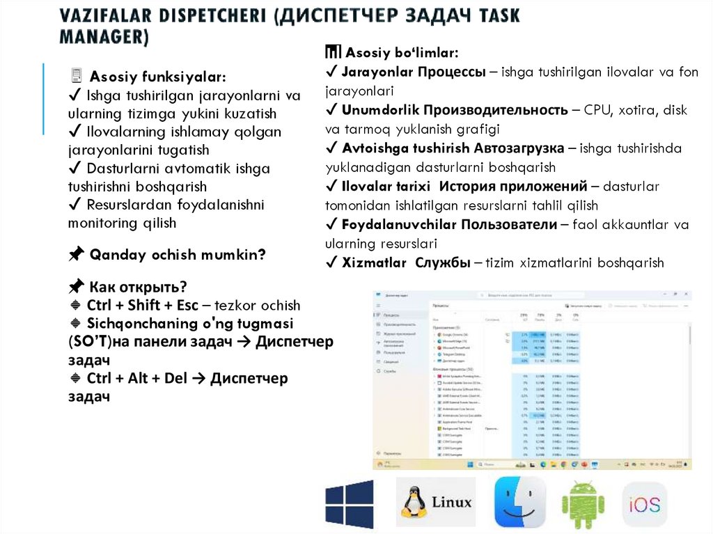 Vazifalar dispetcheri (Диспетчер задач Task Manager)