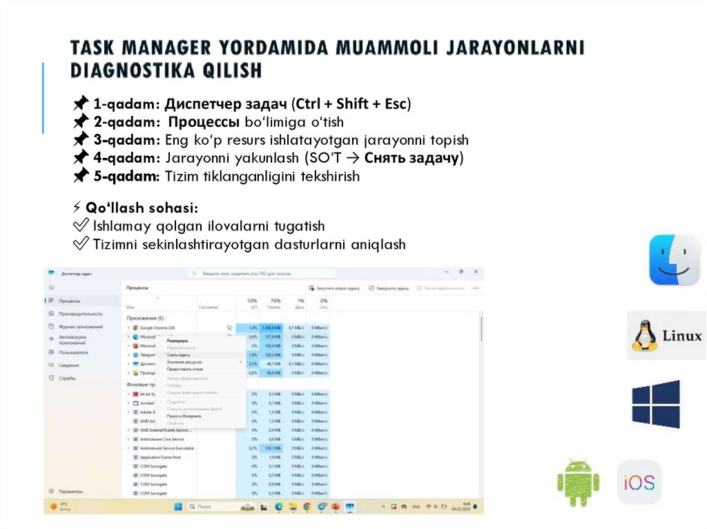 Task Manager yordamida muammoli jarayonlarni diagnostika qilish