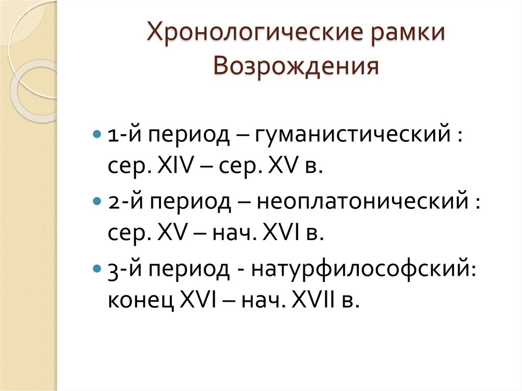 Хронологические рамки Возрождения