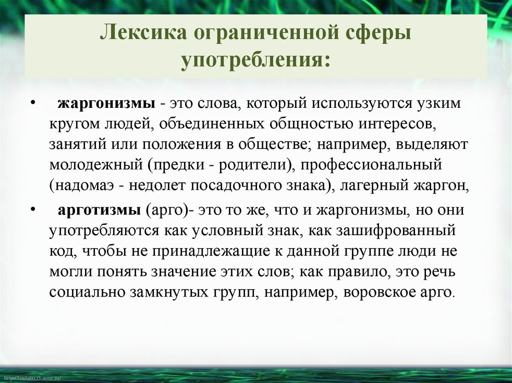 Лексика ограниченной сферы употребления: