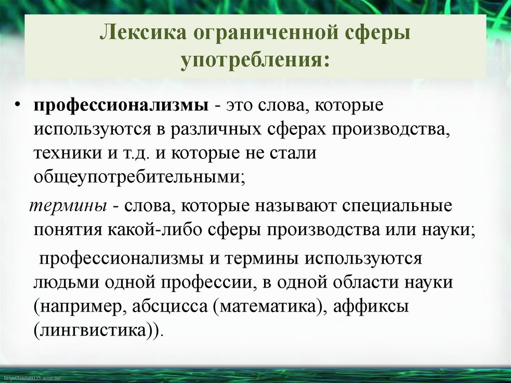 Лексика ограниченной сферы употребления: