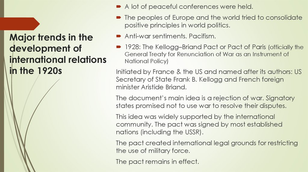 Major trends in the development of international relations in the 1920s