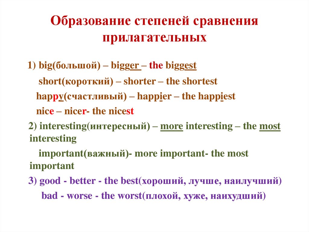 Образование степеней сравнения прилагательных