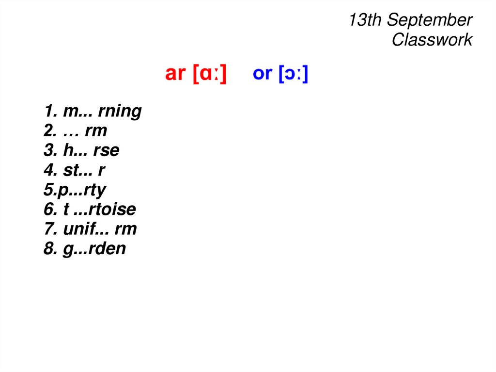 13th September Classwork