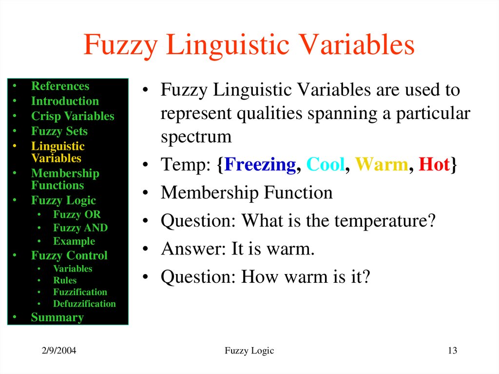 Fuzzy Linguistic Variables