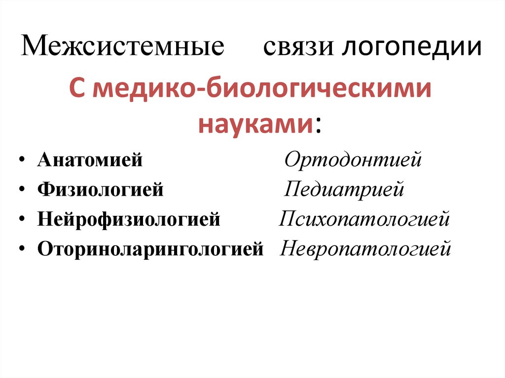 Межсистемные связи логопедии