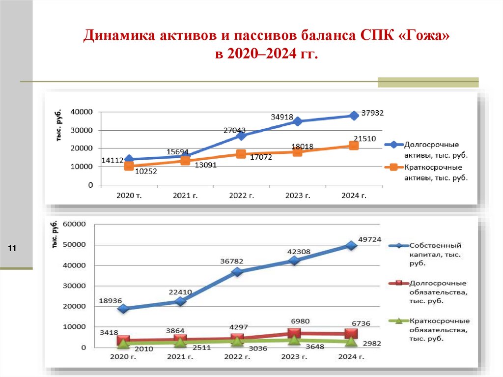 Динамика активов и пассивов баланса СПК «Гожа» в 2020–2024 гг.