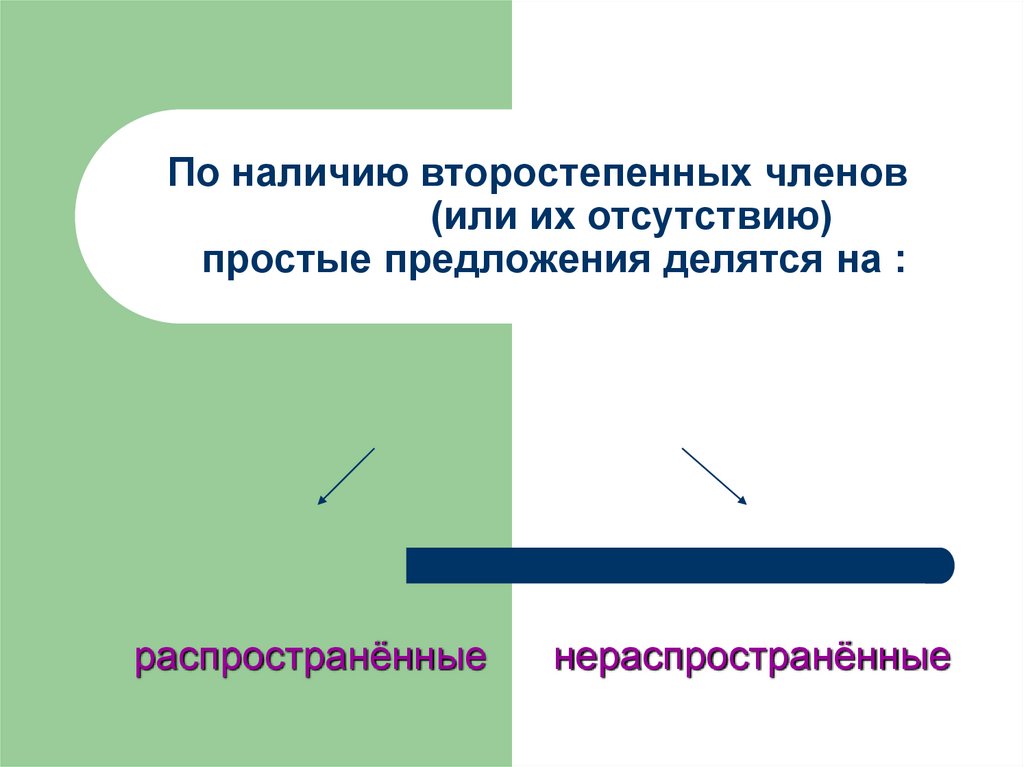По наличию второстепенных членов (или их отсутствию) простые предложения делятся на :