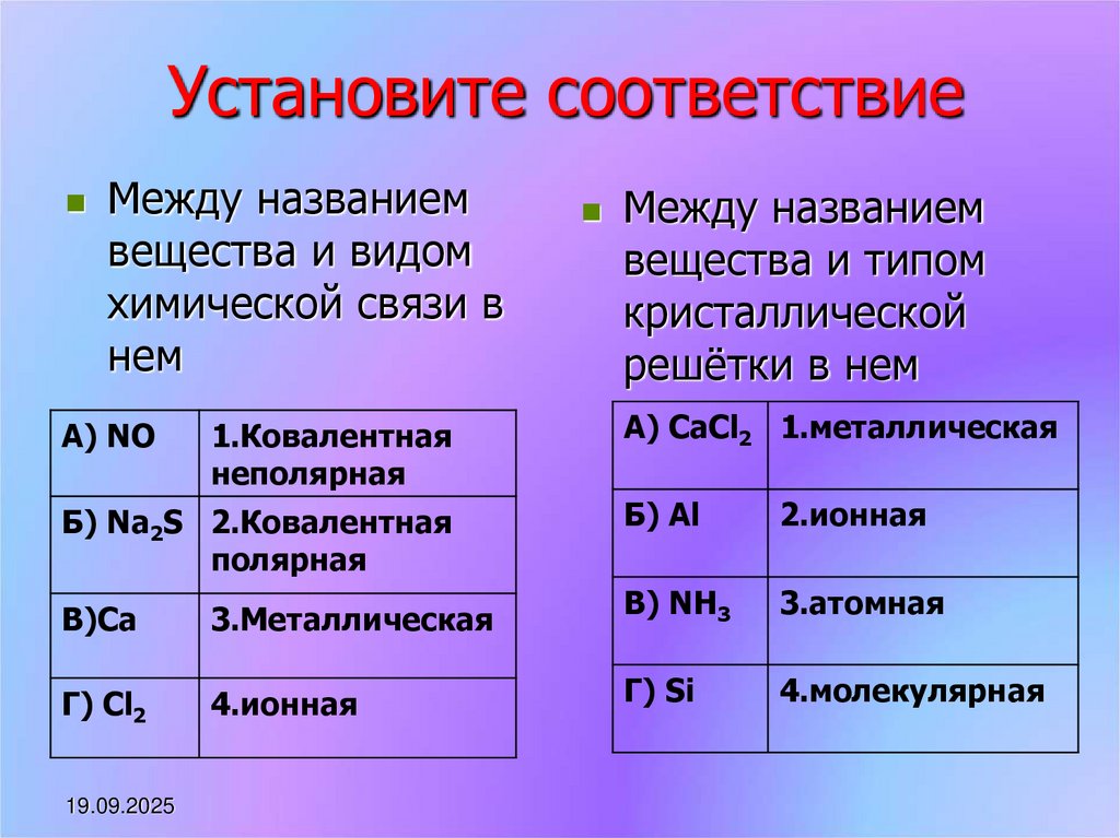 Установите соответствие