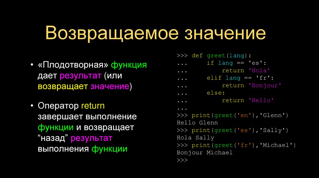 Возвращаемое значение