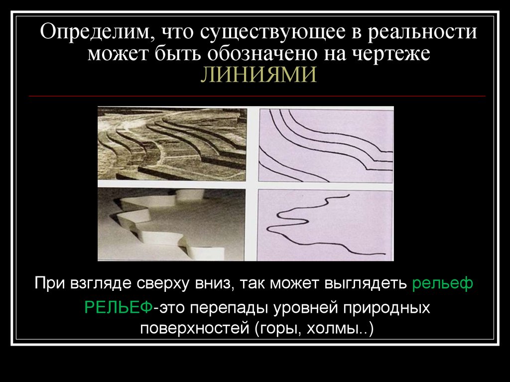 Определим, что существующее в реальности может быть обозначено на чертеже ЛИНИЯМИ