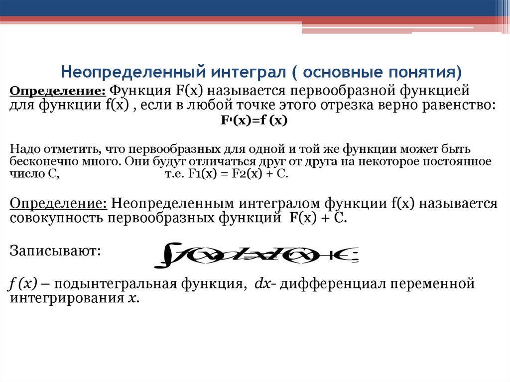 Неопределенный интеграл ( основные понятия)