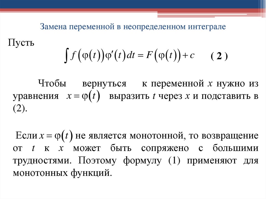 Замена переменной в неопределенном интеграле