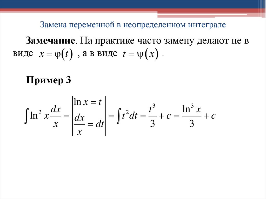 Замена переменной в неопределенном интеграле