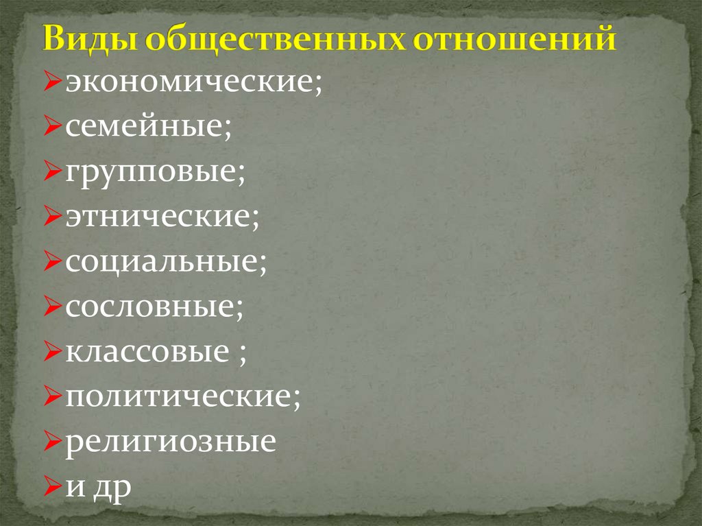 Виды общественных отношений