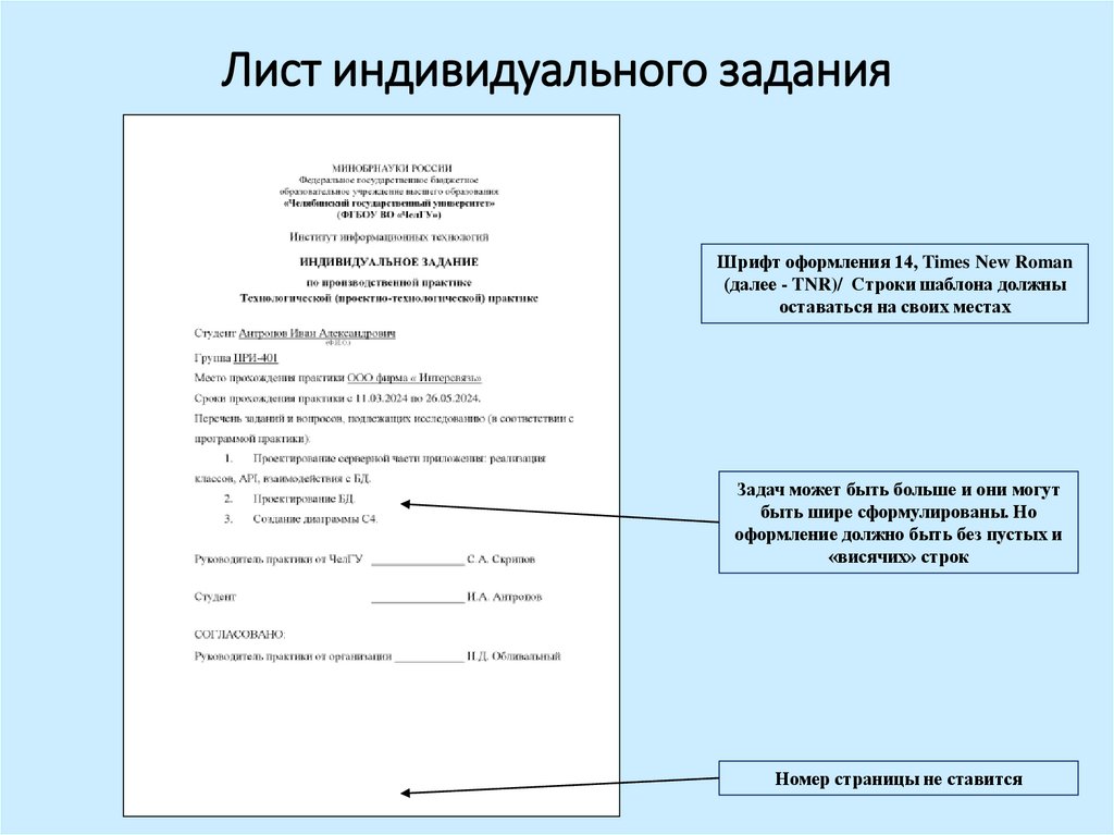 Лист индивидуального задания