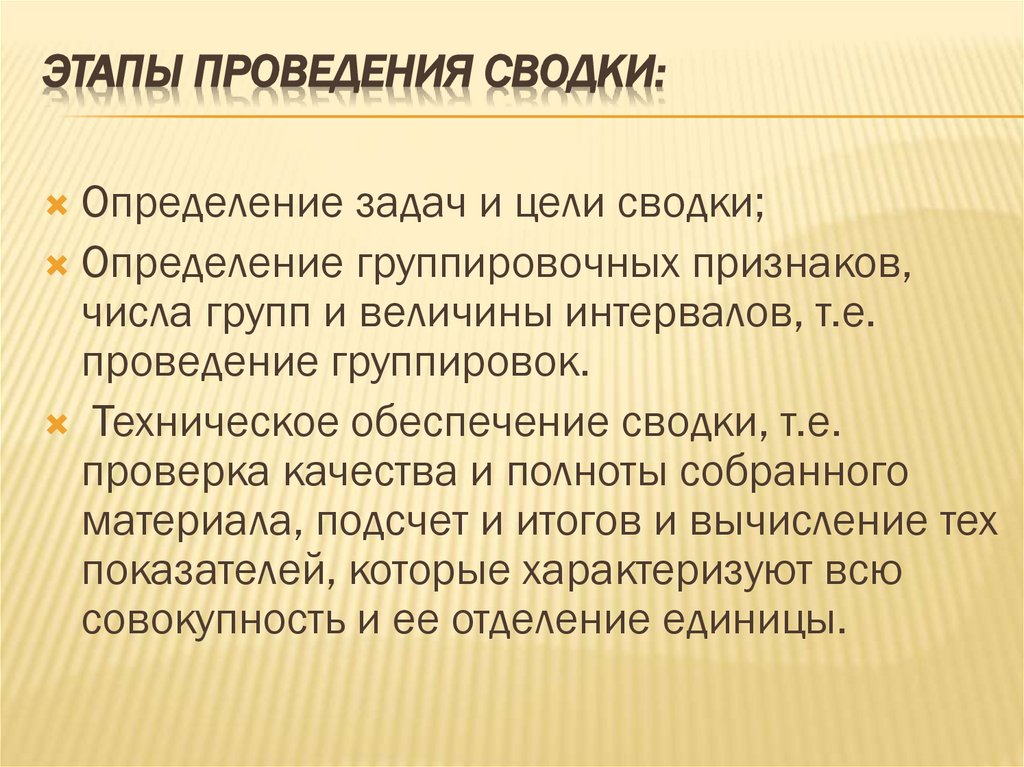 Этапы проведения сводки: