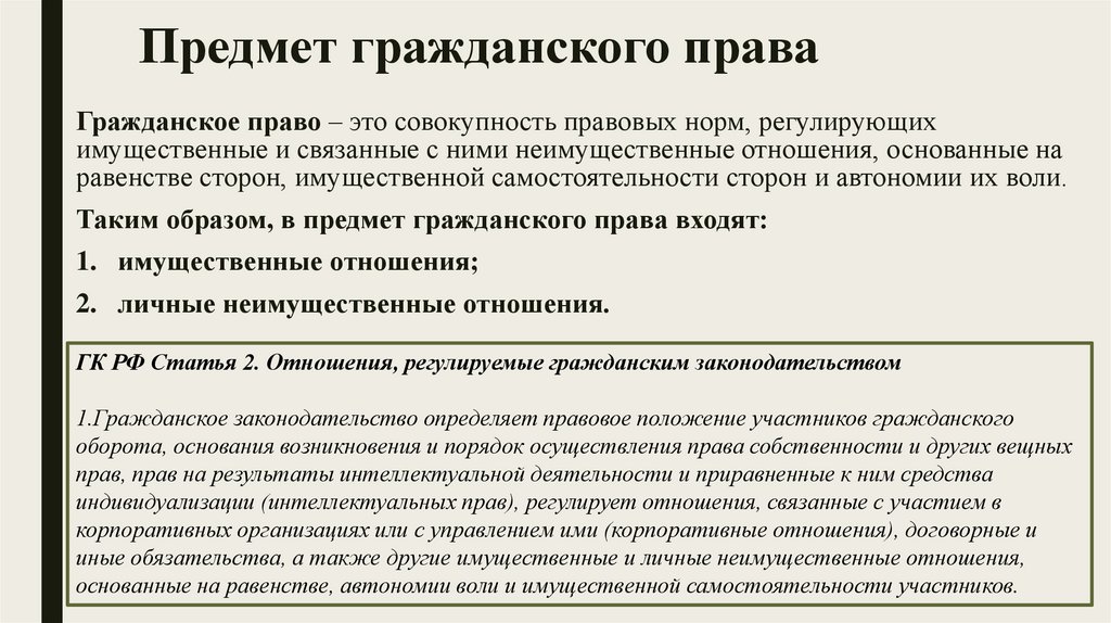 Предмет гражданского права