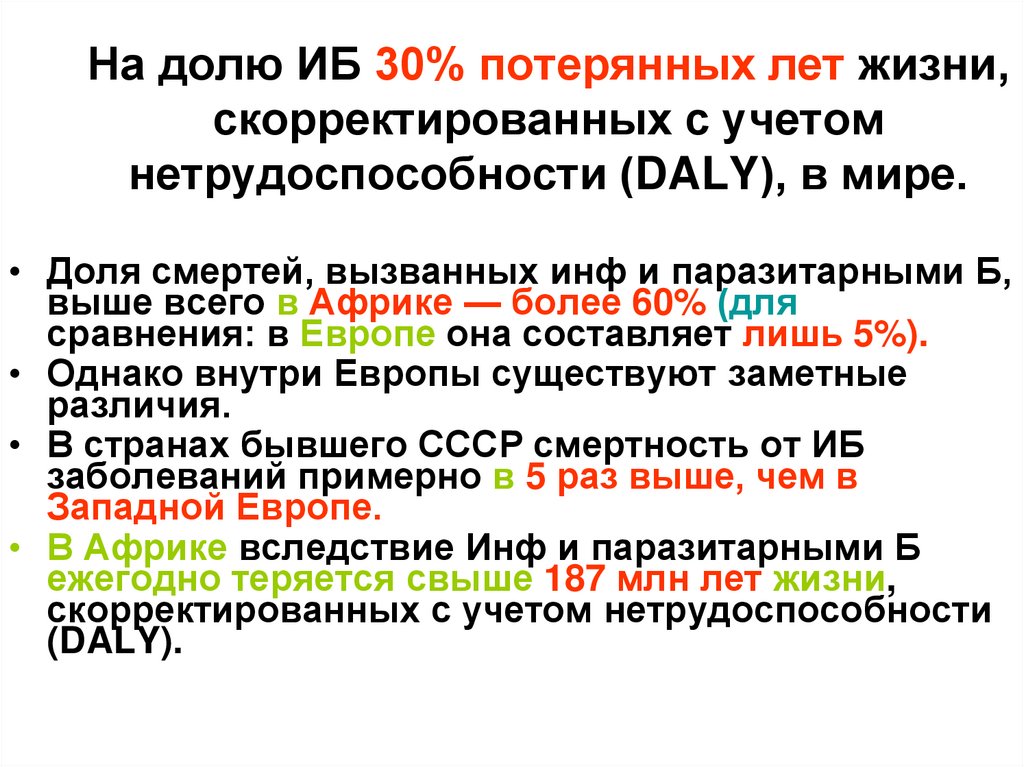 На долю ИБ 30% потерянных лет жизни, скорректированных с учетом нетрудоспособности (DALY), в мире.