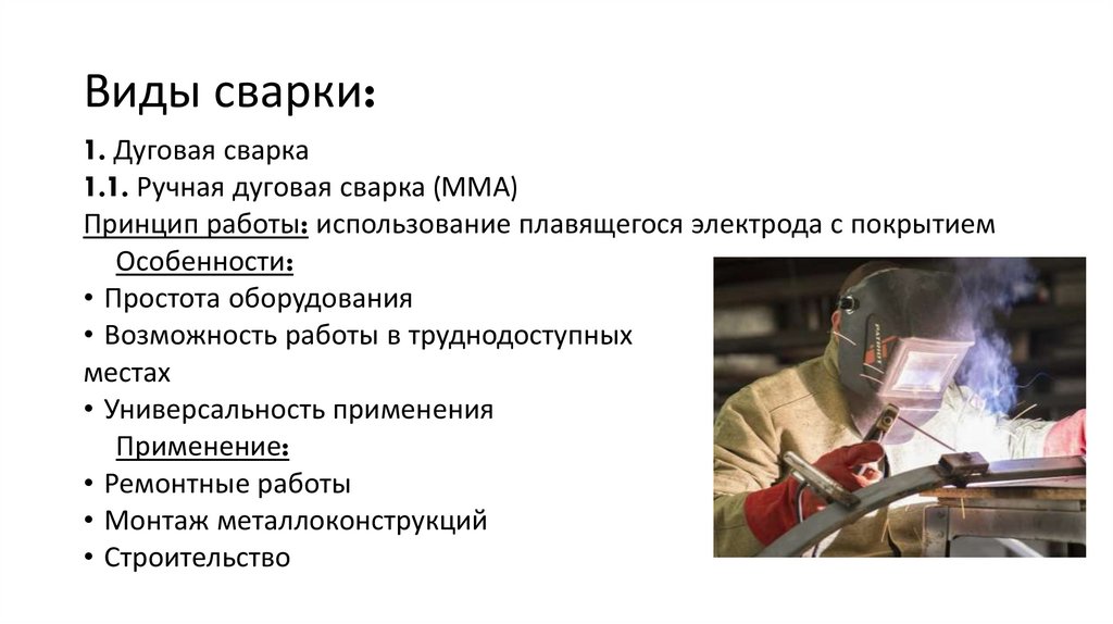 Виды сварки:
