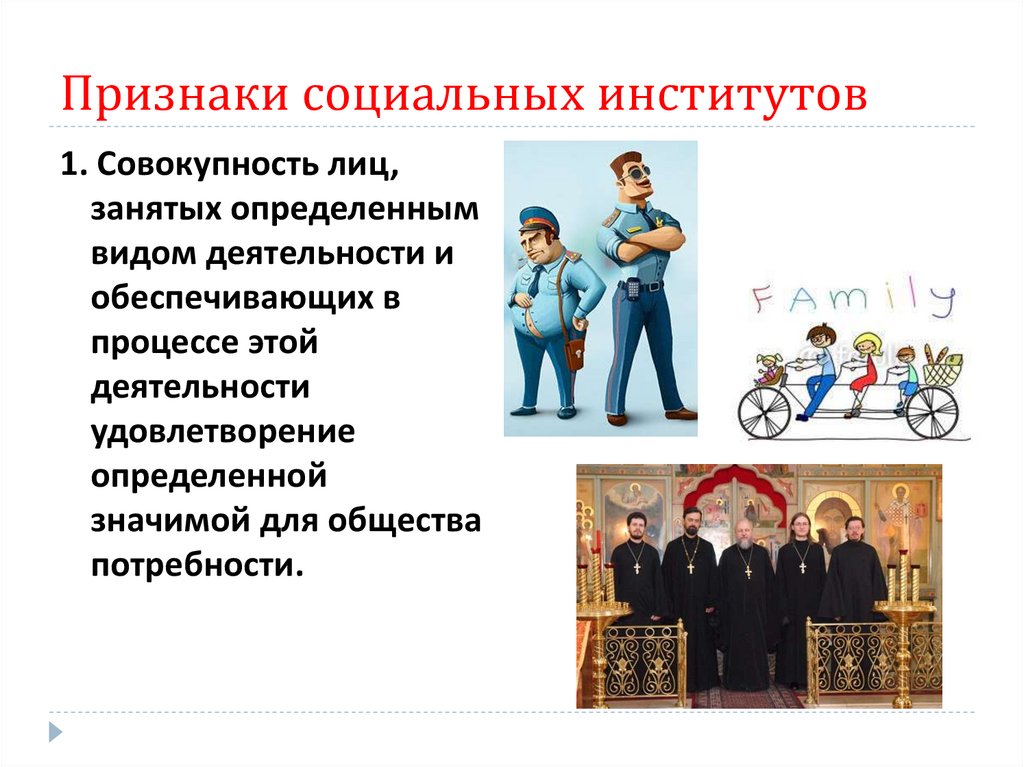 Признаки социальных институтов