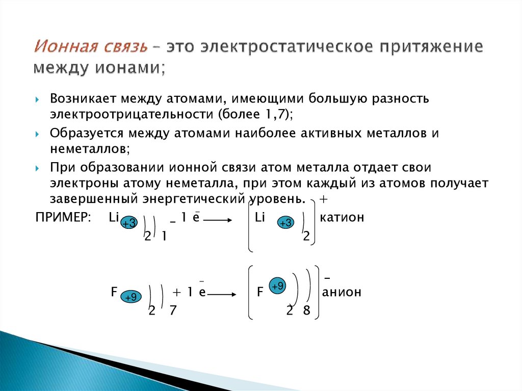 Ионная связь – это электростатическое притяжение между ионами;