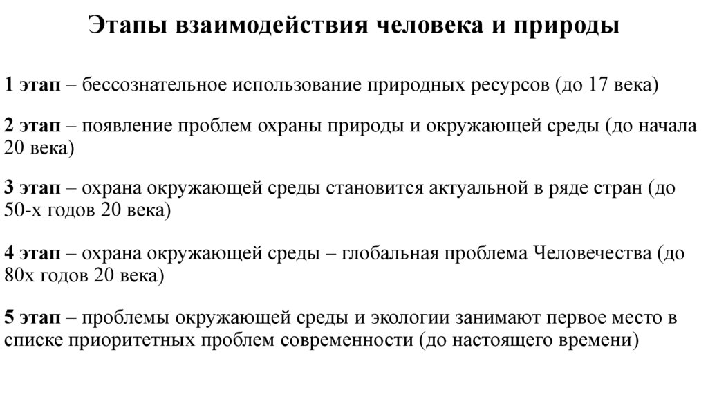 1 этап – бессознательное использование природных ресурсов (до 17 века)