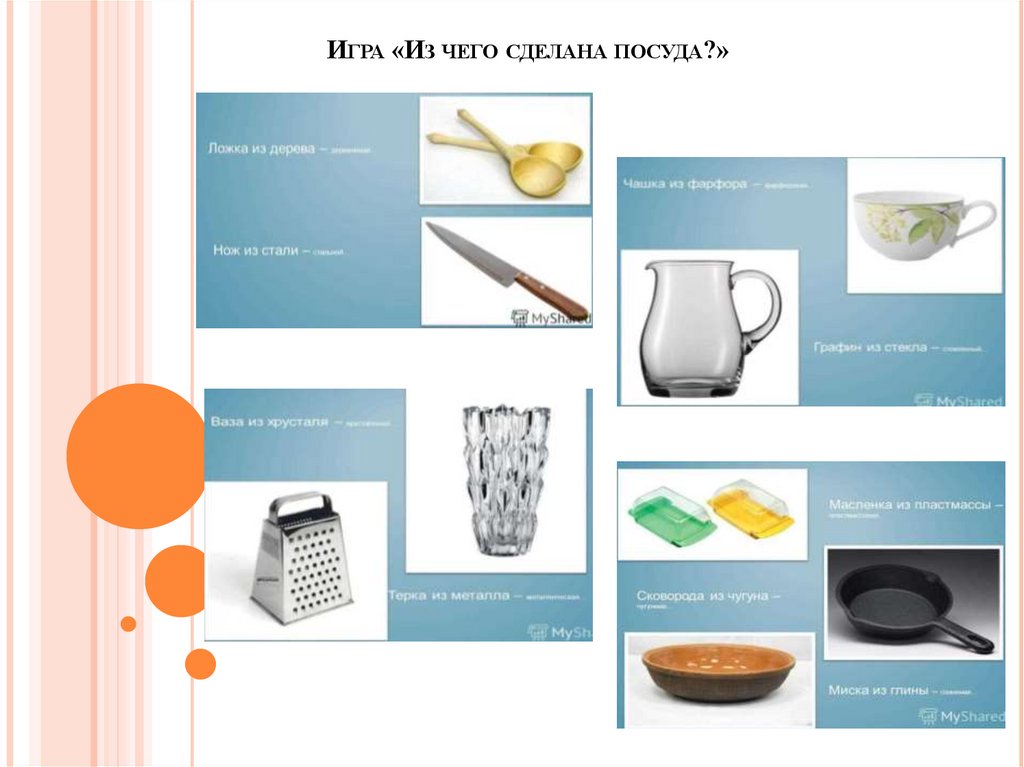 Игра «Из чего сделана посуда?»