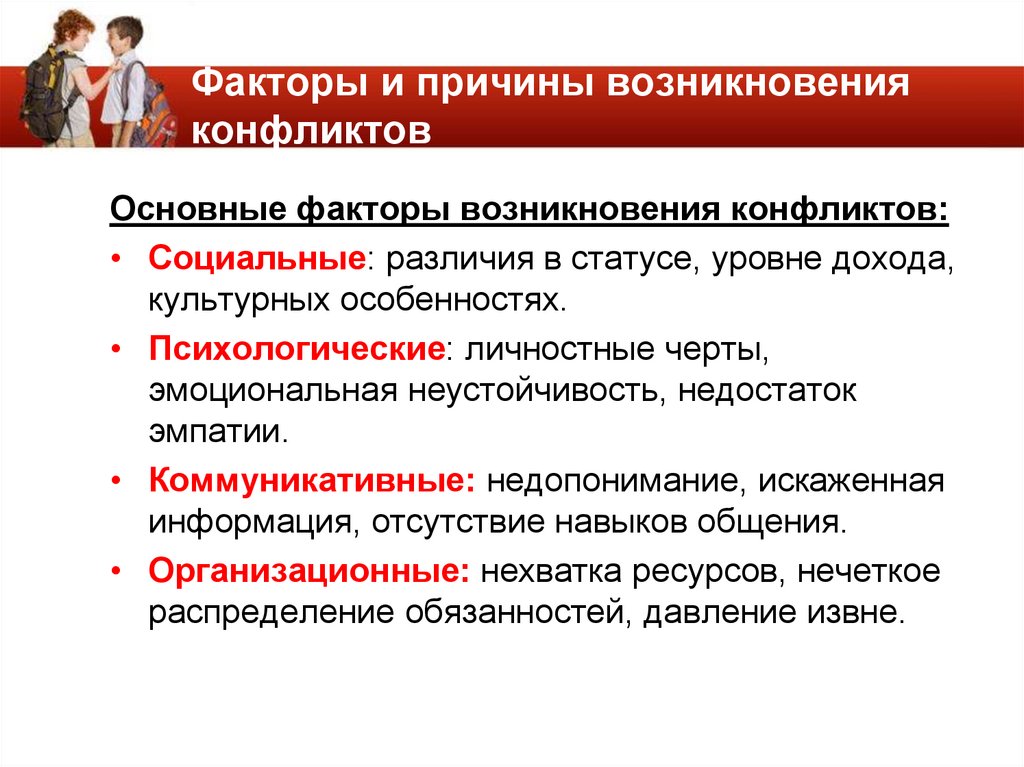 Факторы и причины возникновения конфликтов