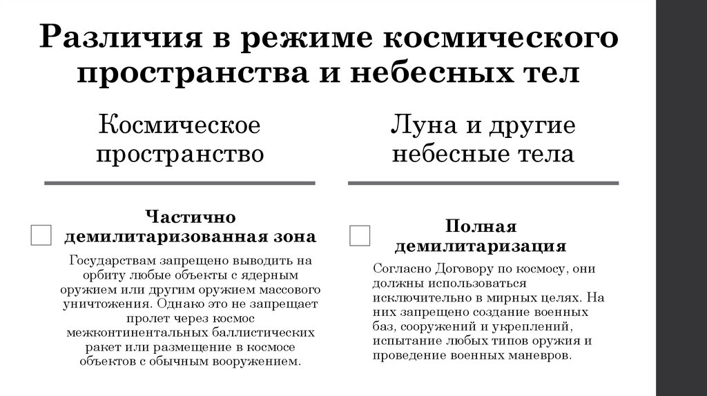 Различия в режиме космического пространства и небесных тел