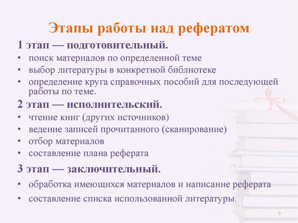 Этапы работы над рефератом