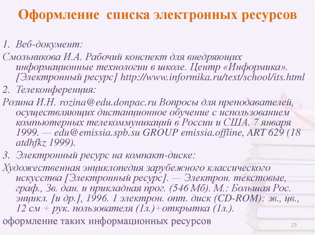 Оформление списка электронных ресурсов