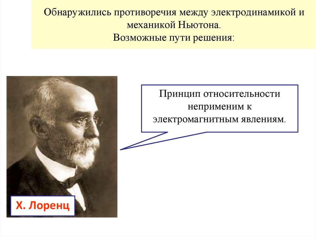 Обнаружились противоречия между электродинамикой и механикой Ньютона. Возможные пути решения: