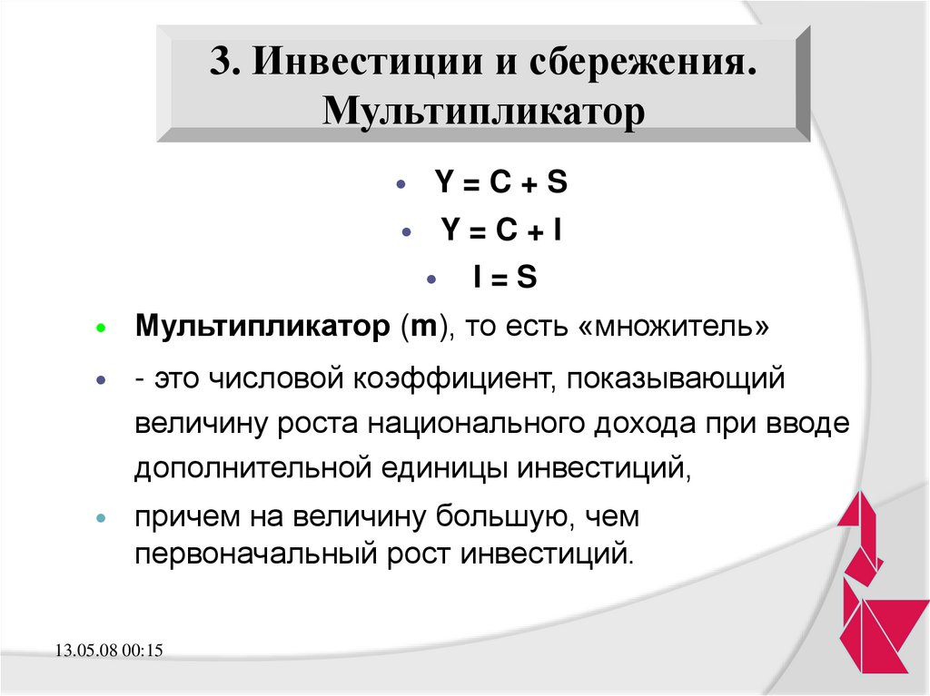 3. Инвестиции и сбережения. Мультипликатор