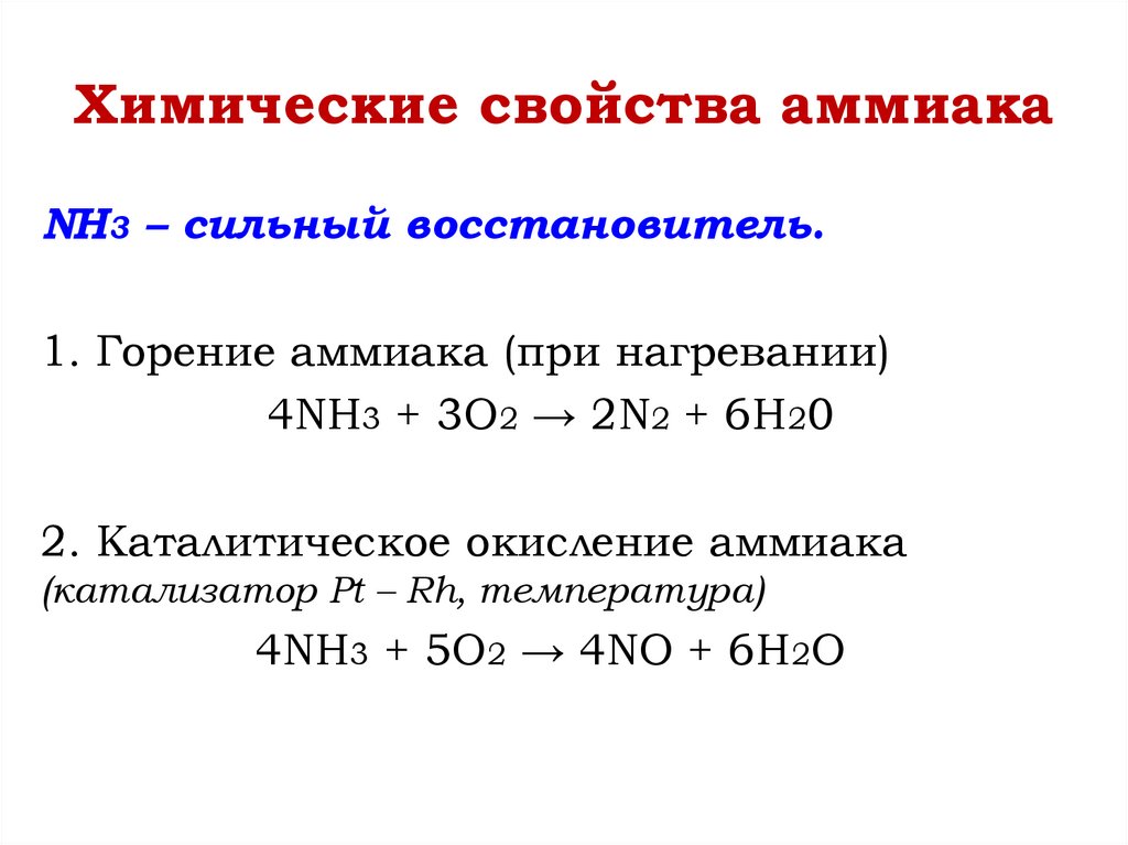 Химические свойства аммиака