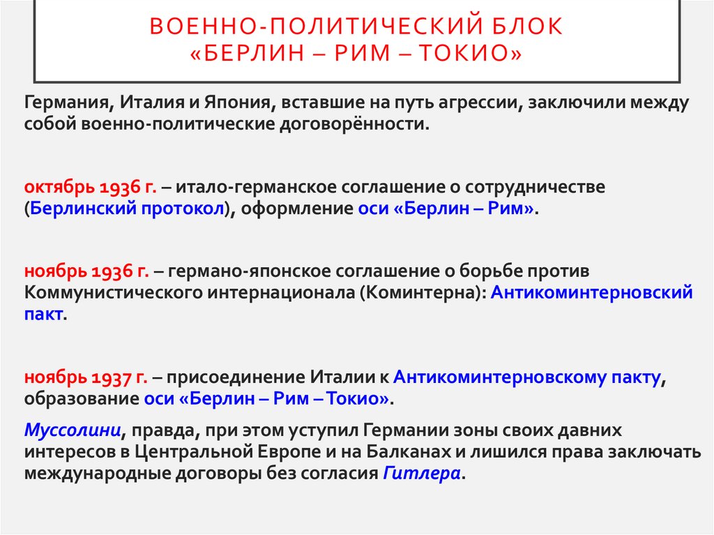 Военно-политический блок «Берлин – Рим – Токио»
