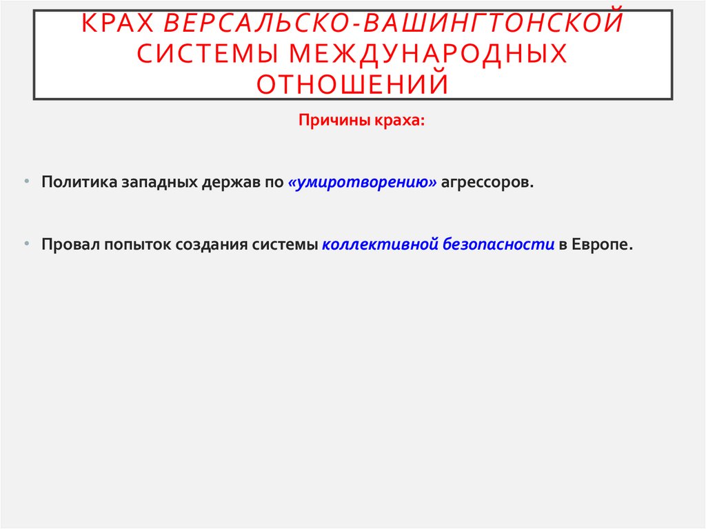 Крах Версальско-Вашингтонской системы международных отношений