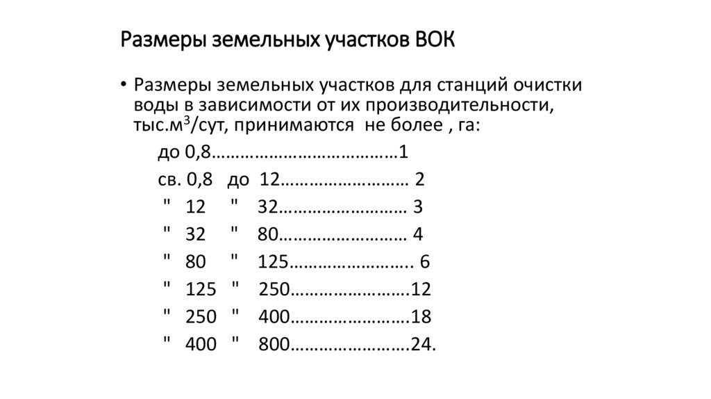 Размеры земельных участков ВОК