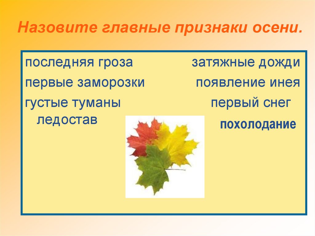 Назовите главные признаки осени.