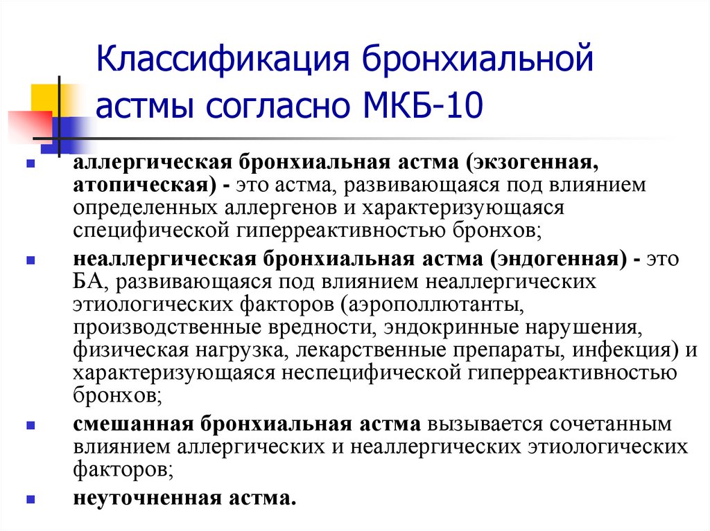 Классификация бронхиальной астмы согласно МКБ-10