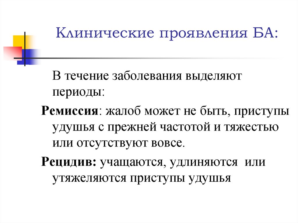 Клинические проявления БА: