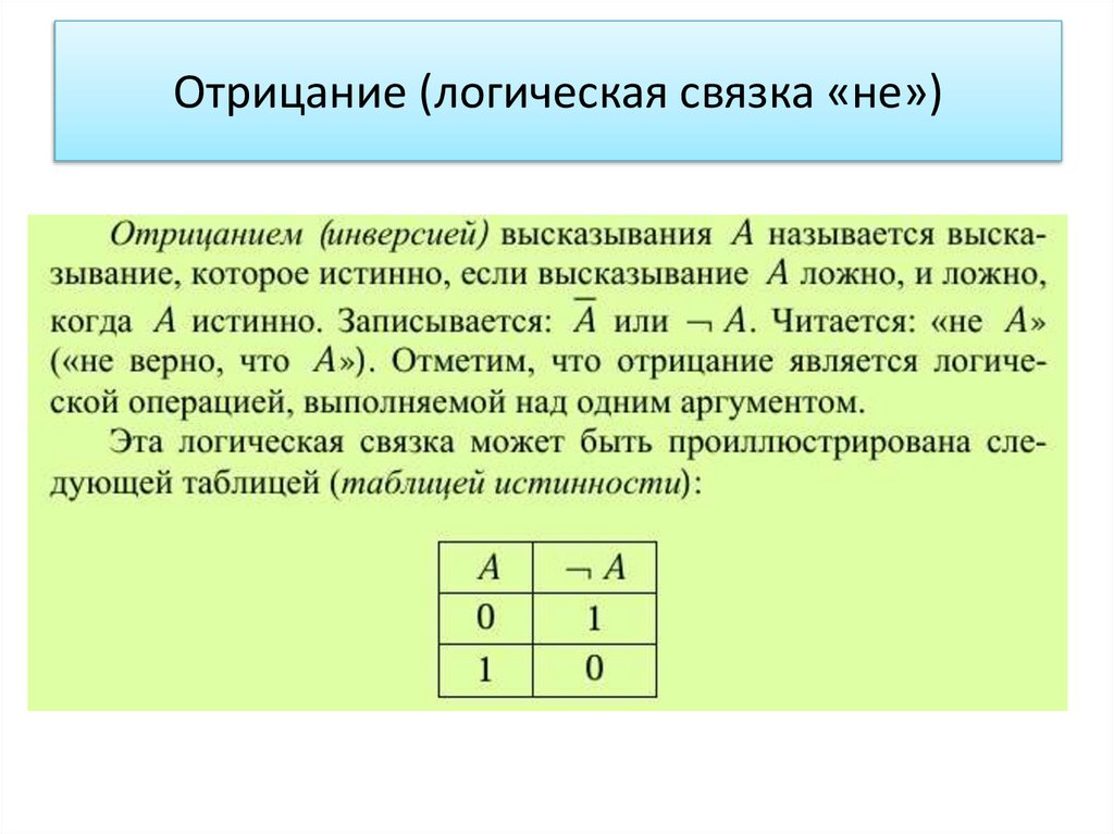 Отрицание (логическая связка «не»)