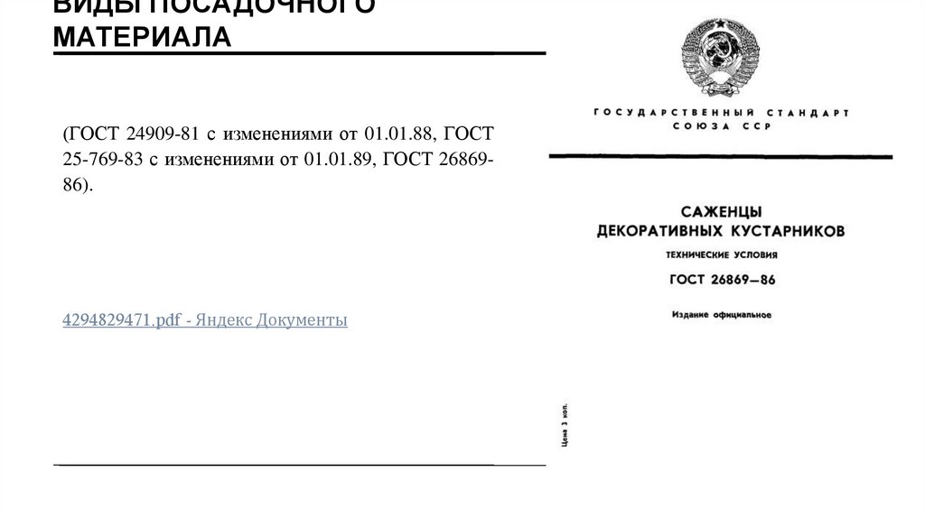 Виды посадочного материала