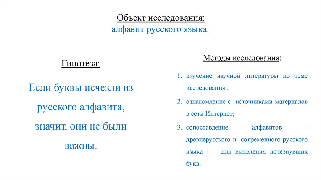 Объект исследования: алфавит русского языка.
