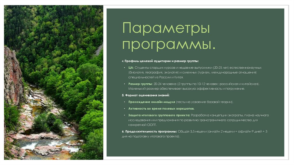 Параметры программы.