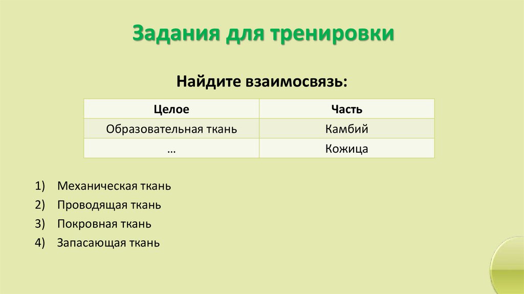 Задания для тренировки