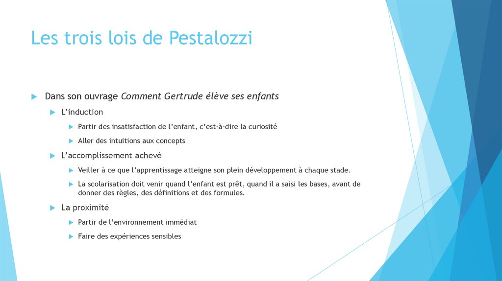 Les trois lois de Pestalozzi